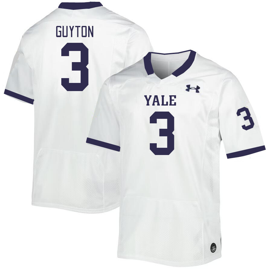 Men-Youth #3 Sean Guyton Yale Bulldogs 2023 College Football Jerseys Stitched Sale-White
